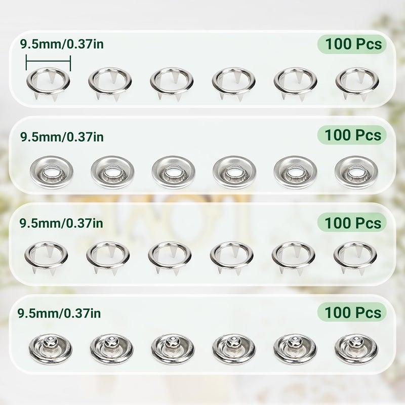 PIGORY 400Pcs Metal Snaps for Fabric, 100Set Silver Hollow Sewing Snaps for Sewing, 9.5mm Snap Button Kits for DIY Crafting Clothing(Not Pliers) - Image 2